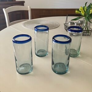 Hand blown cobalt blue rimmed glasses